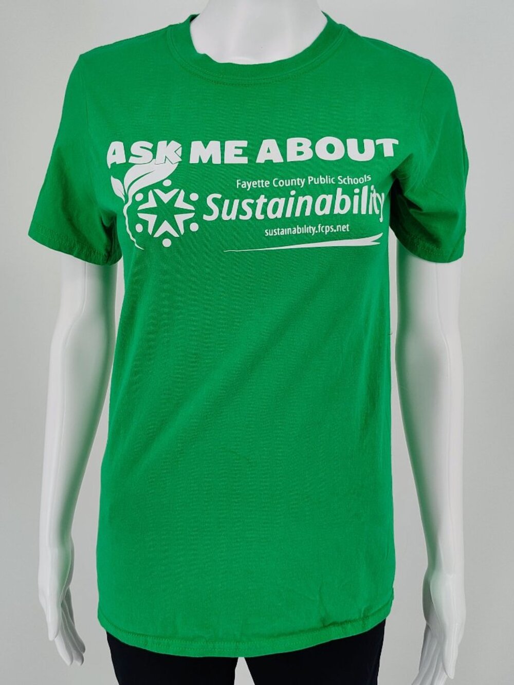 Fayette County Public Schools Green Ask Me About Sustainability T-Shirt (S)